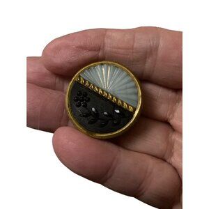Vintage Artisan Brooch Made With Antique Brass And Celluloid Button